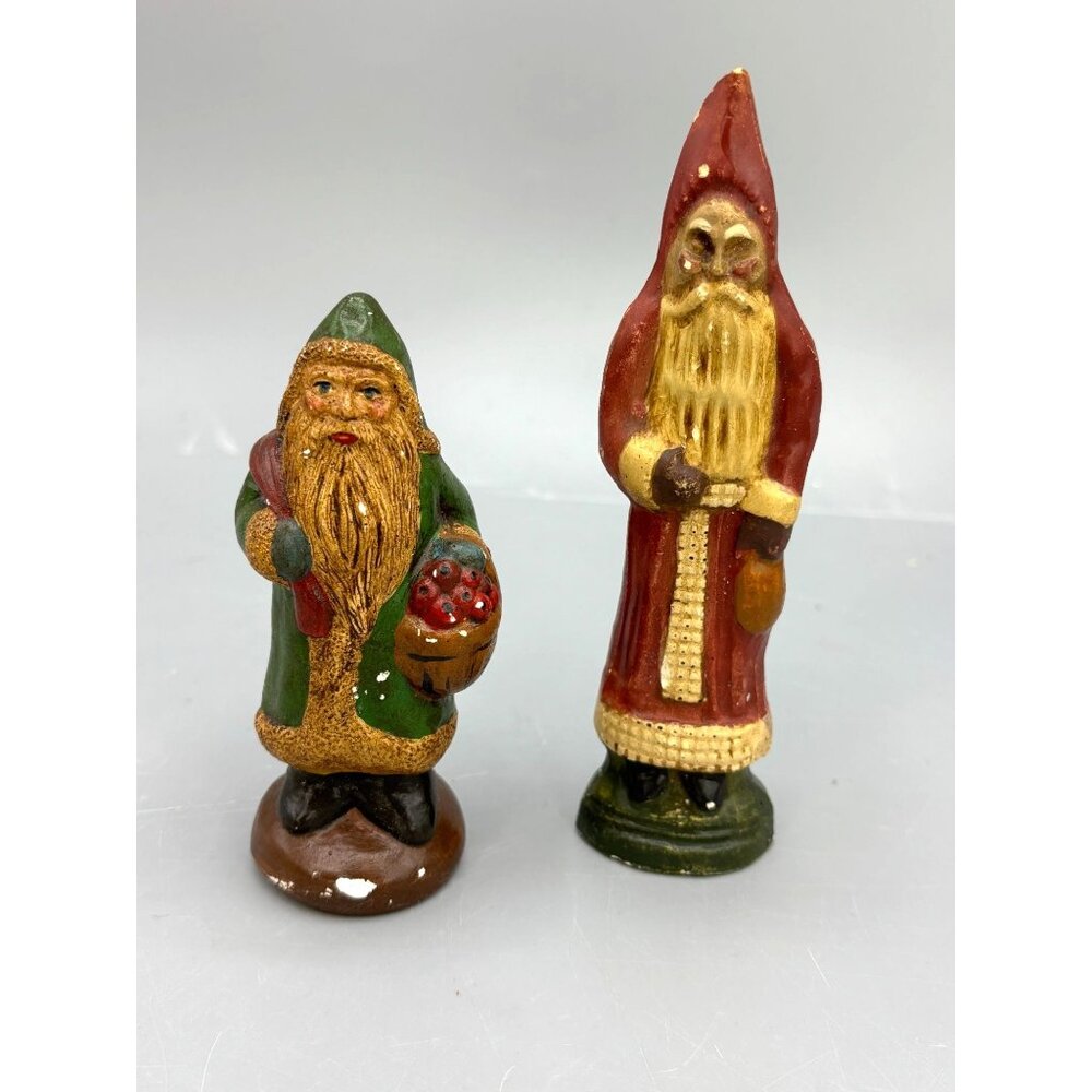 Hand-Painted Santa Claus Figurines, 1 signed K Roberts 1986 Vintage Holiday